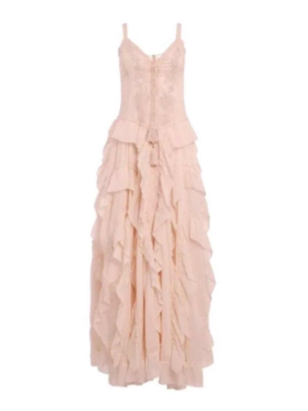 Venus Pink Ruffle Lace Up Maxi Dress, size Large - Picture 4 of 11